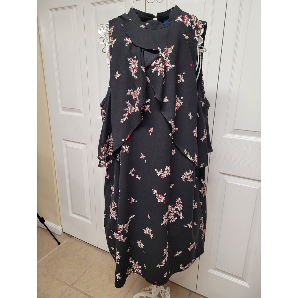 Apt 9 Womens Botanical Black Cold Shoulder Chic Ruffle GardenParty Dress Size XL
